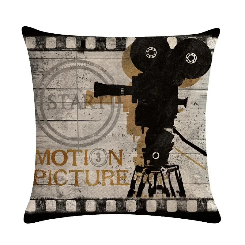 Retro Movie Film Production Letters Decorative Cushion Cover Linen Throw Pillow Cover Sofa Chair Cushion Pillowcase