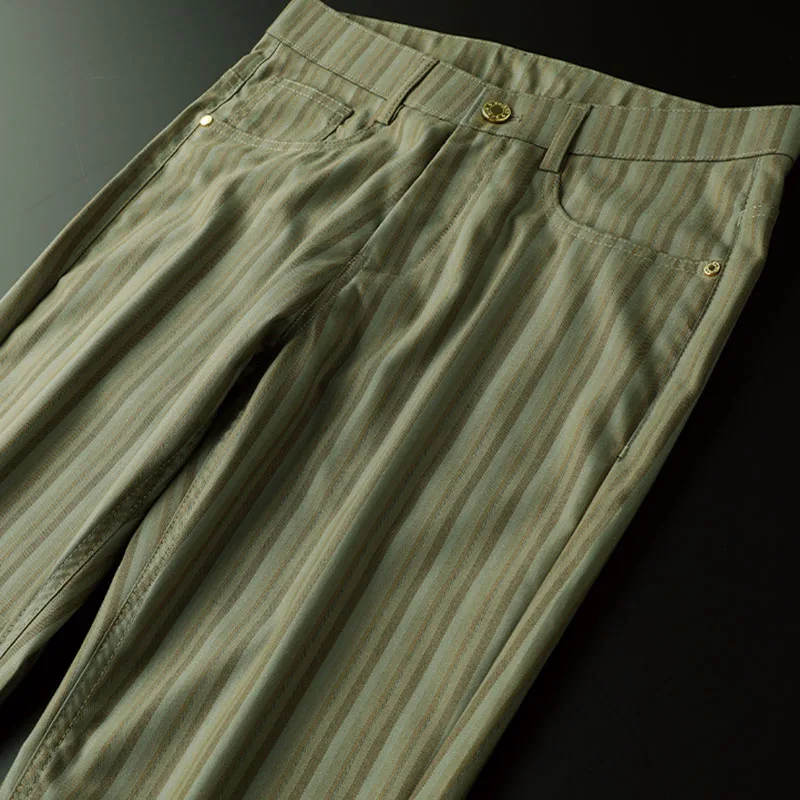High-quality vertical striped casual business pants for men, summer thin men's slimming, small feet, anti-wrinkle men's pants, c