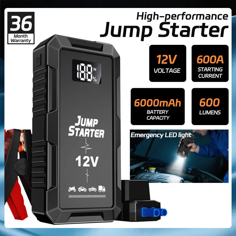 

12V Car Emergency Power Supply 6000mAh Car Starting Device Car Starter with Lighting Portable Car Battery Power Bank Accessories