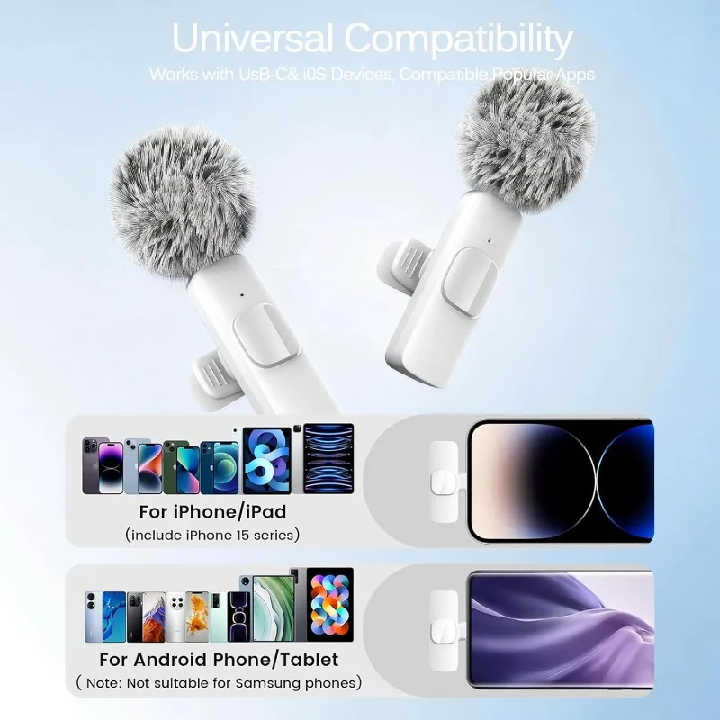 Micrófono inalámbrico de solapa para iPhone Android 2.4G Mini con cancelación de ruido para grabación de video y entrevistas 6