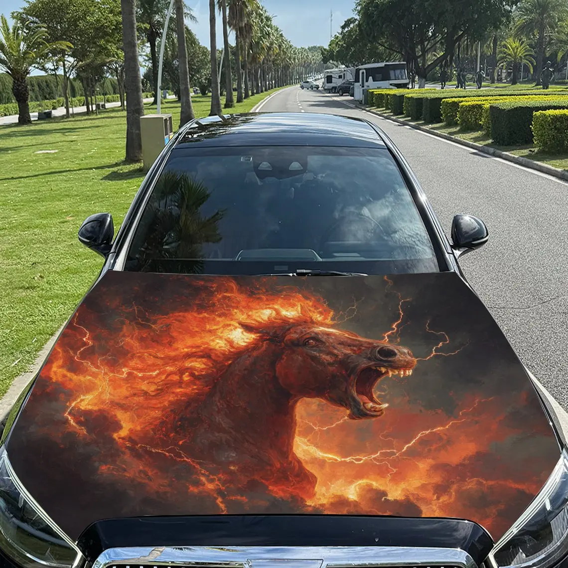 

Flame Horse Car Hood Stickers,Durable PVC Vinyl Packaging,Enhanced Protection And Style,Easy To Apply And Disassemble,Suitable F