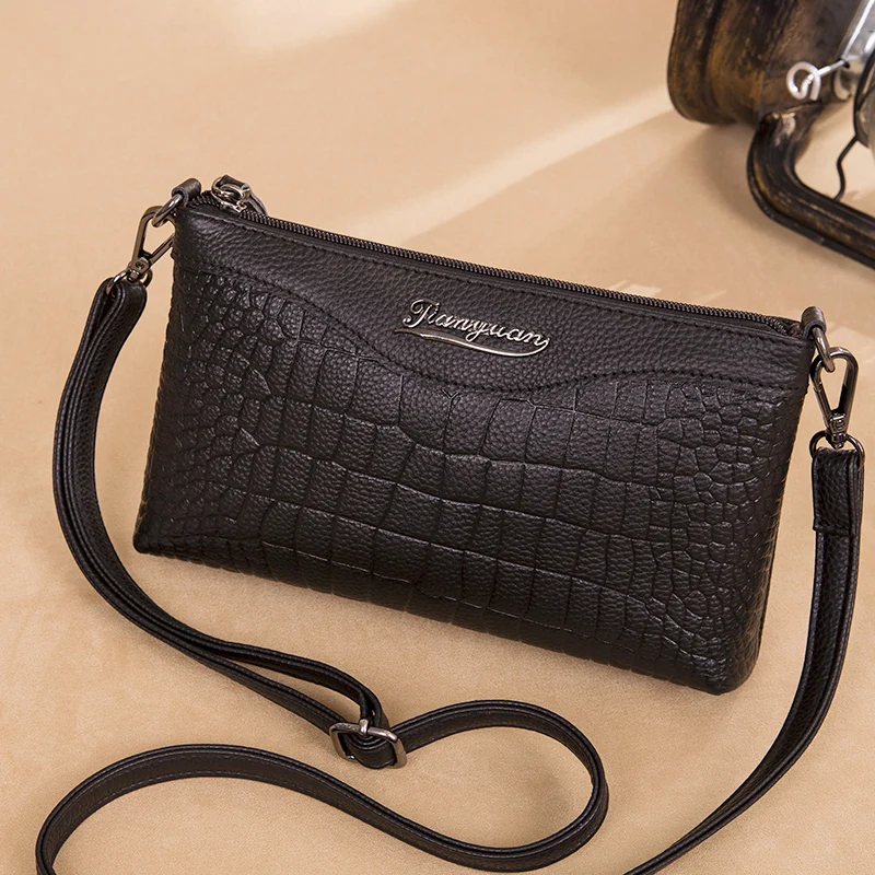 New 100% cowhide Solid Classic Purses and Handbags Women Wide Strap Crossbody Bag Ladies Luxury Daily Use Zipper Shoulder Bags