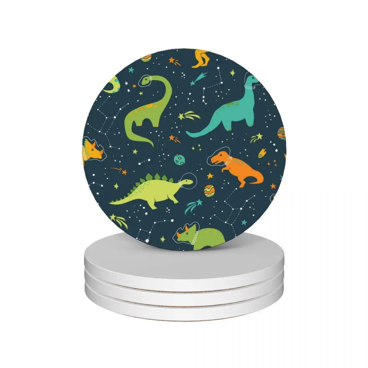 

Dinosaur Space Adventure Ceramic Coasters (Set of 4) eat table kawaii mug mat customized Coasters