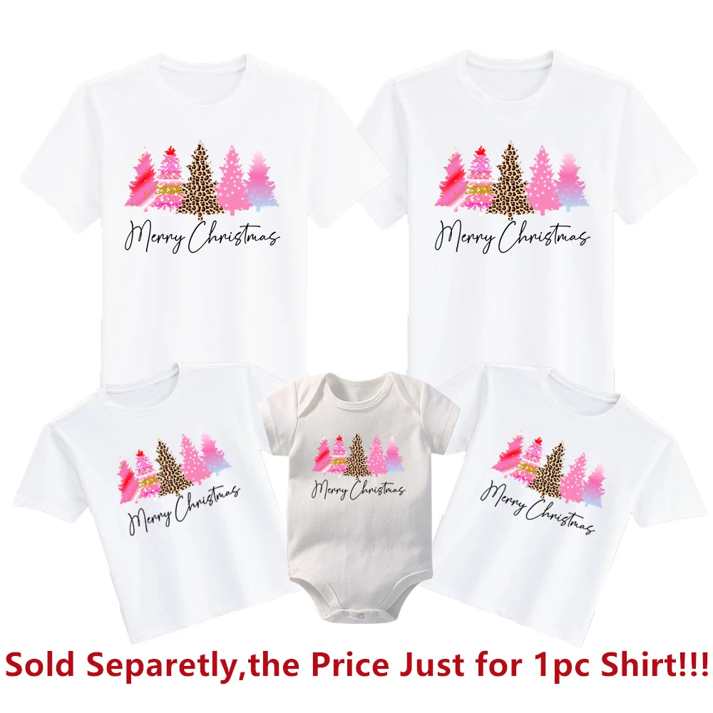 Merry Christmas Print Family Matching Clothes Cotton Daddy Mommy Kids Tshirts Baby Bodysuits Family Look Christmas Family Shirts