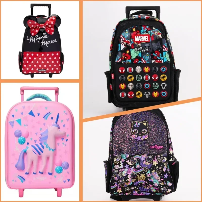 Hot Sale Smiggle Trolley Backpack For Primary And Secondary School Students Large Capacity Load Reducing Tugboat Bag Girls& Boys