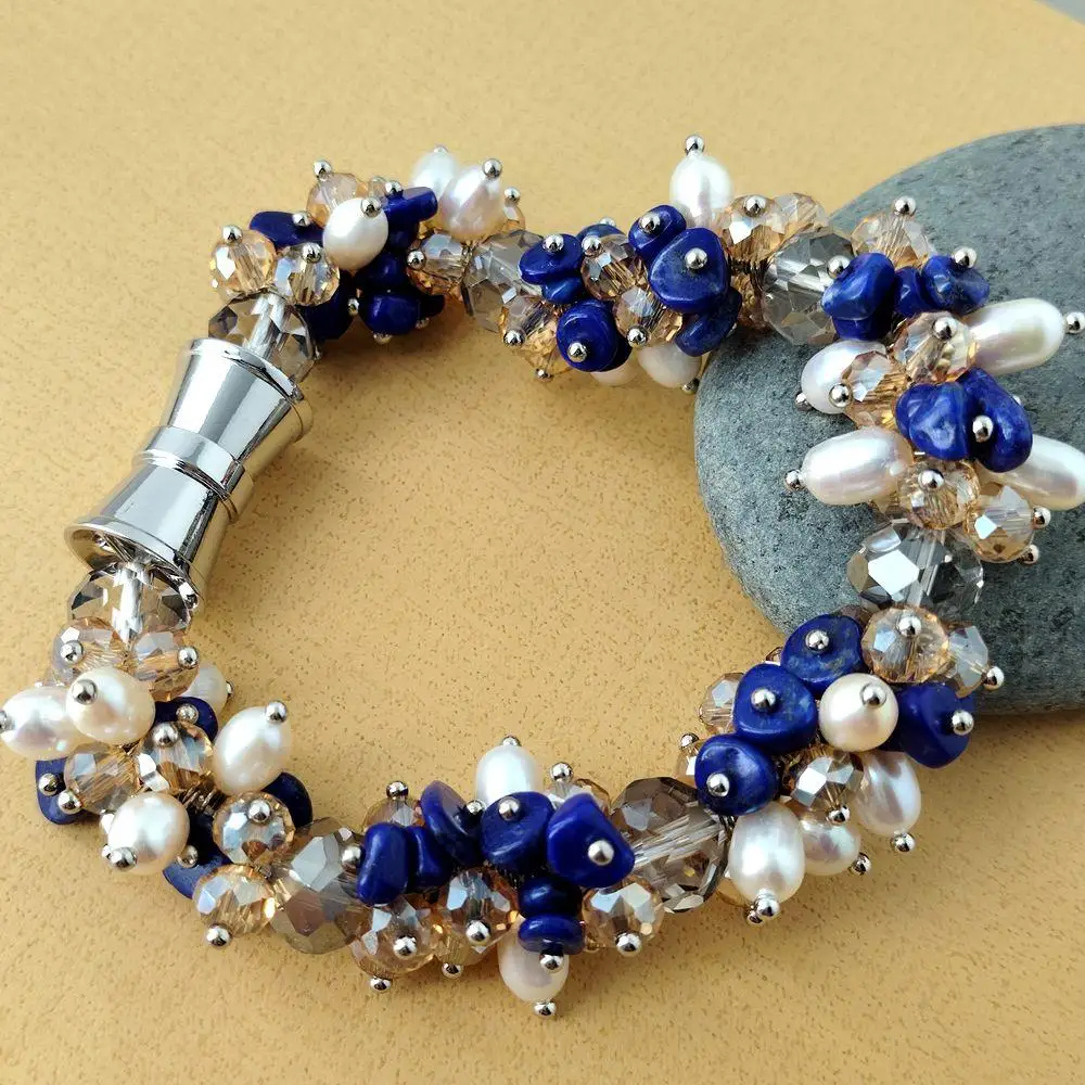 

yygem faceted rondelle blue grey white crystal wrap Bracelet