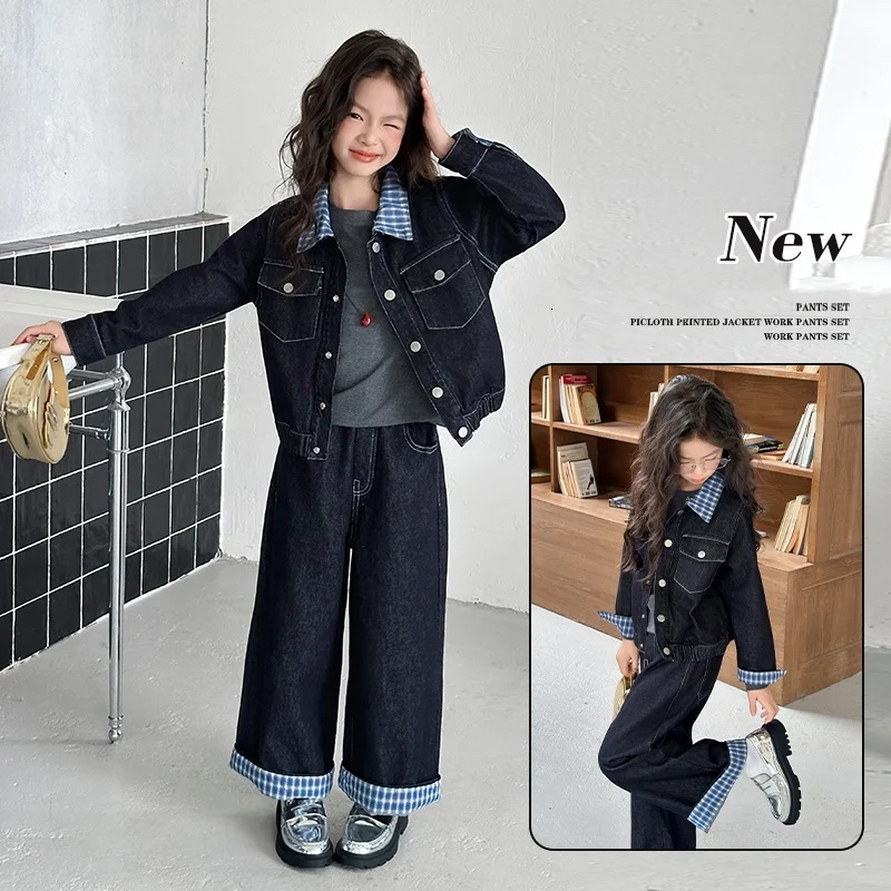 

Girls Clothes Sets Size 4-14Y Kid Denim Coat Top&Jeans Bottom Suit Child 2Pice Of Clothing Sets Toddle Girl Patchwork Denim Set