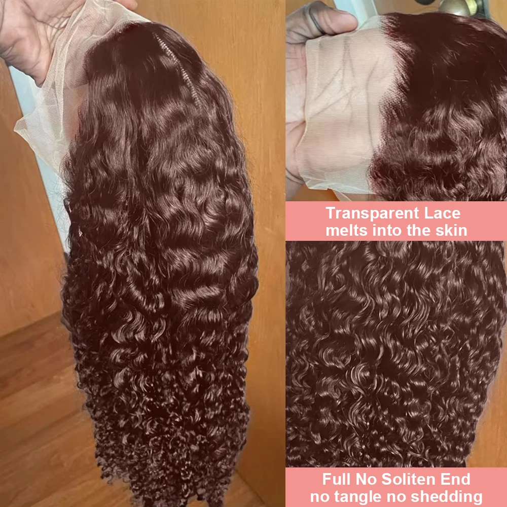 Parrucca per capelli umani ricci marrone cioccolato 13x6 Parrucche frontali in pizzo trasparente da 40 pollici per le donne Colore 13x4 Parrucca anteriore in pizzo HD con onda profonda