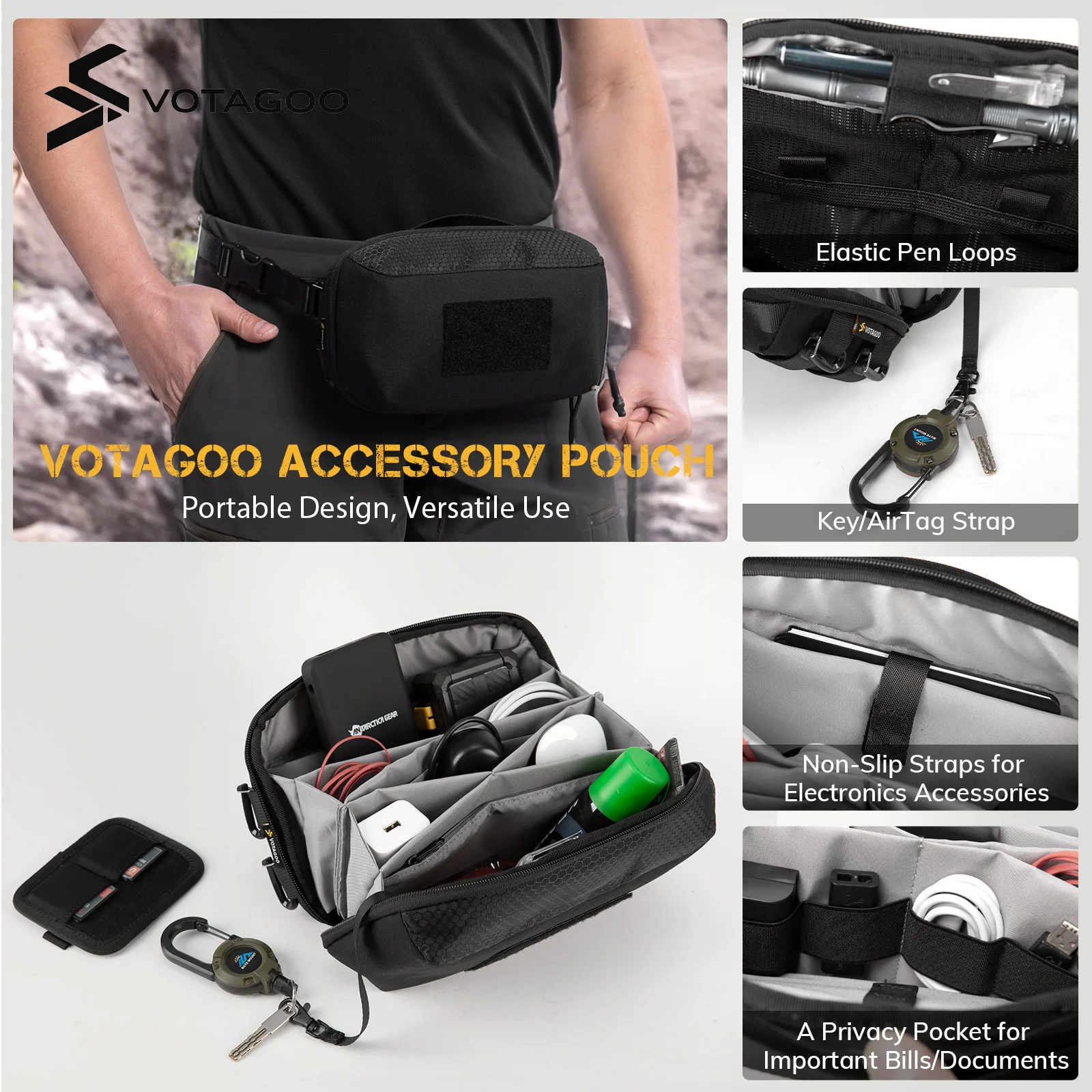 VOTAGOO Electronic Organizer Tech Pouch for MacBook Charger Power Bank Hard Drive Cord Organizer Travel Storage Bag