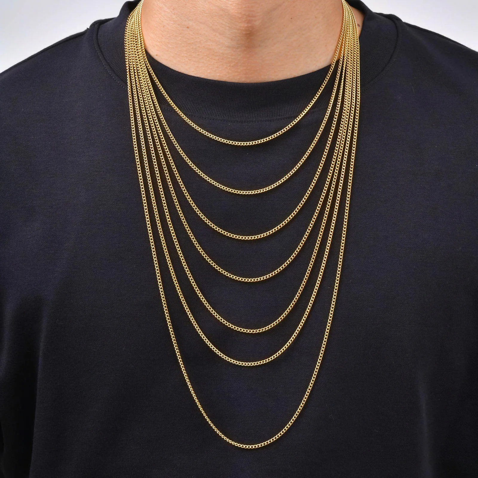 Gold Color Stainless Steel Cuban Chain Necklace for Men Women,2MM Casual Simple Metal Crub Link Layers Collars Jewelry