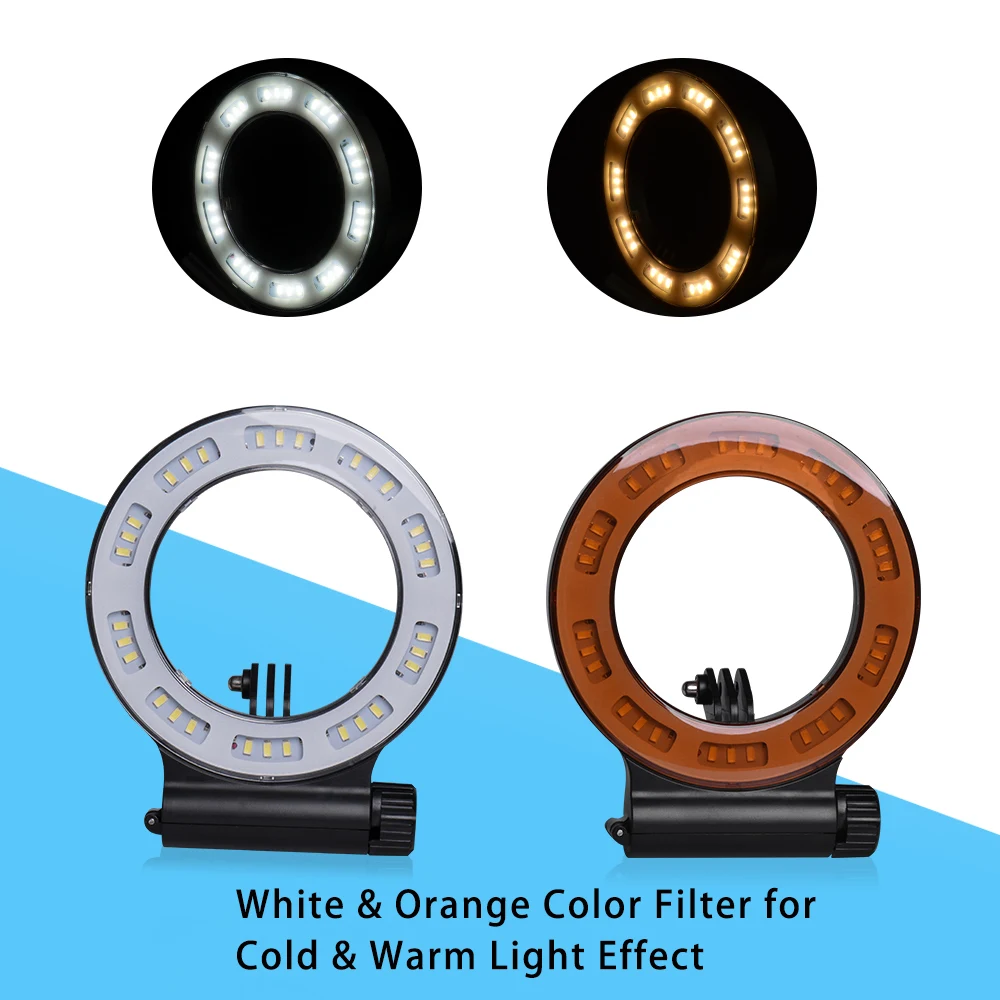 LED Selfie Ring Light Waterproof 40m Diving Fill Light Photography RingLight For Action Sports Camera