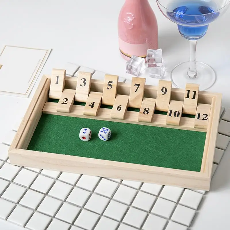 Close The Box Game Wooden Shut-the-box Game Shut The Box Board Dice Game With 12 Numbers And Lid For Kids Adults Families