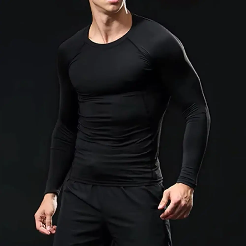 

2025 New Men's Compression Shirt Men Fitness Long Sleeve Running Shirt Man Gym Under T Shirt Football Jersey Sportswear Tights