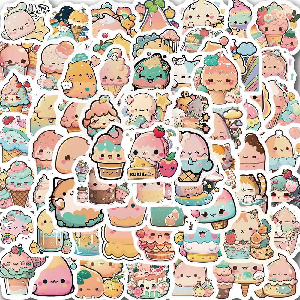 10/30/50/100pcs Cute Ice Cream Cat Graffiti Stickers Aesthetic Cartoon Decals Laptop Notebook Suitcase Guitar Decoration Sticker