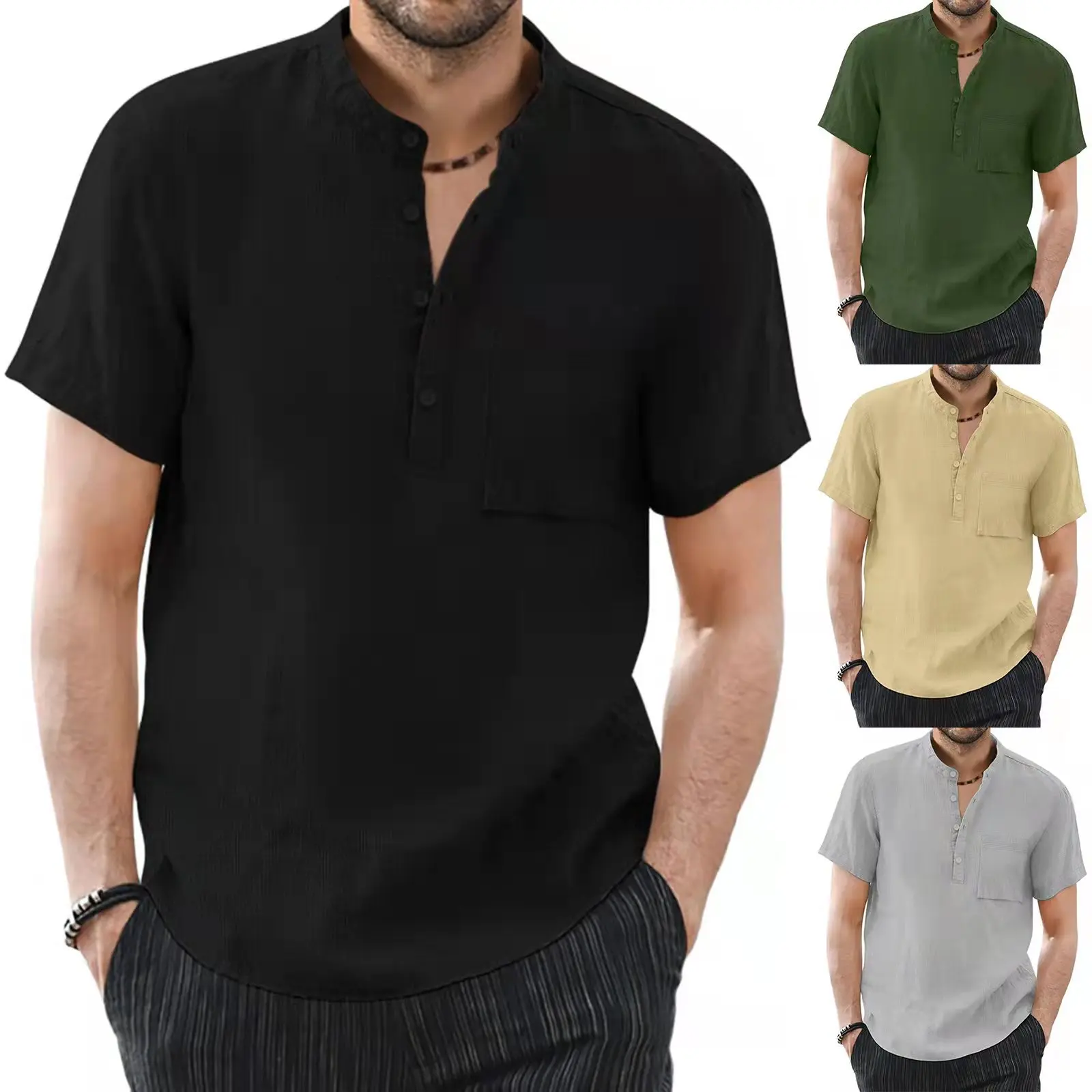 

Mens Shirt Men Cotton Linen Loose Casual Cotton Blouse Summer Shirt Men Shirt Sleeve Blouse Tops Plus Size Short Men