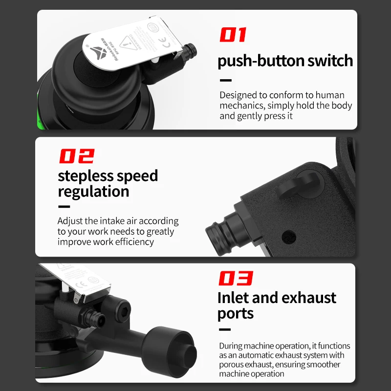 เครื่องขัดลมแบบวงโคจร Rebekah R5Pro ขนาด 5 นิ้ว (125 มม.) เครื่องขัดลม เครื่องขัดเงา เครื่องมือลม สำหรับขัดรถยนต์ งานไม้ ขัดโลหะ