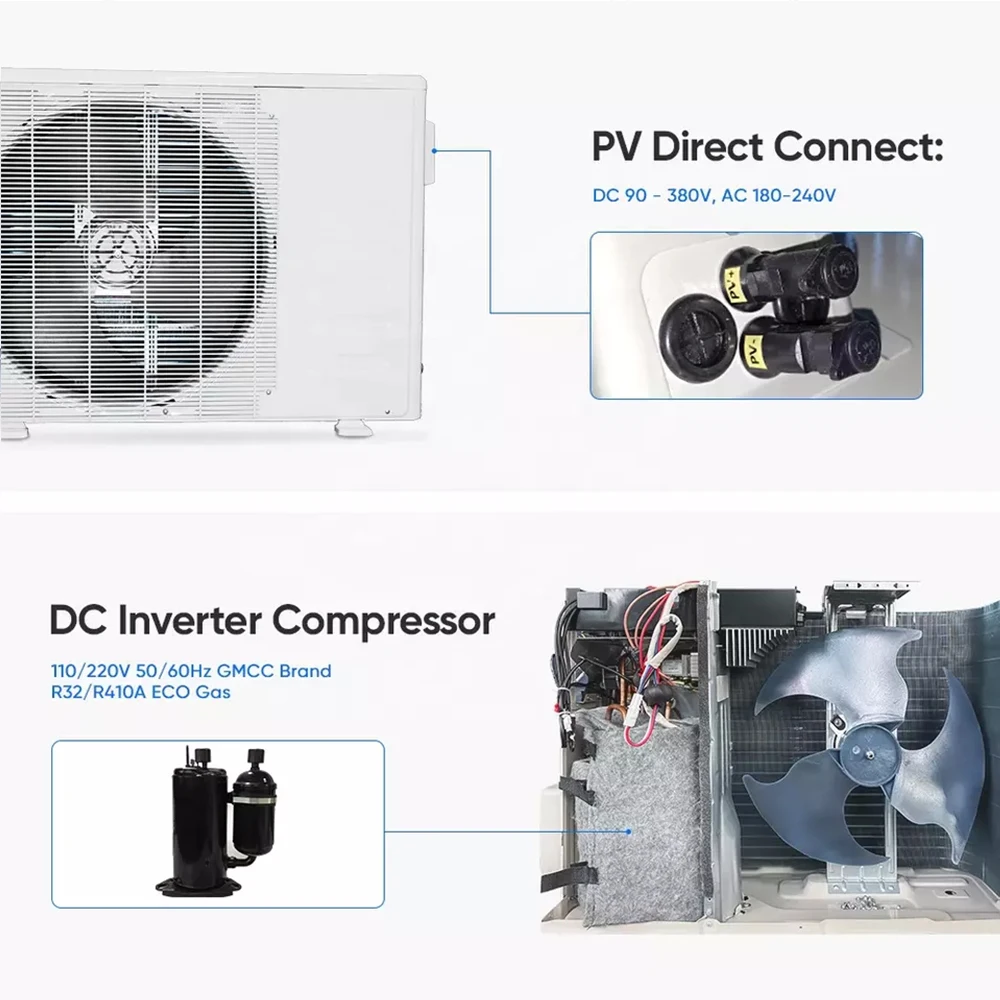 2025 Hot Sales Ac Dc Solar Powered Hybrid Air Conditioner Solar Panel Generator to Run Off Grid Air Conditioner