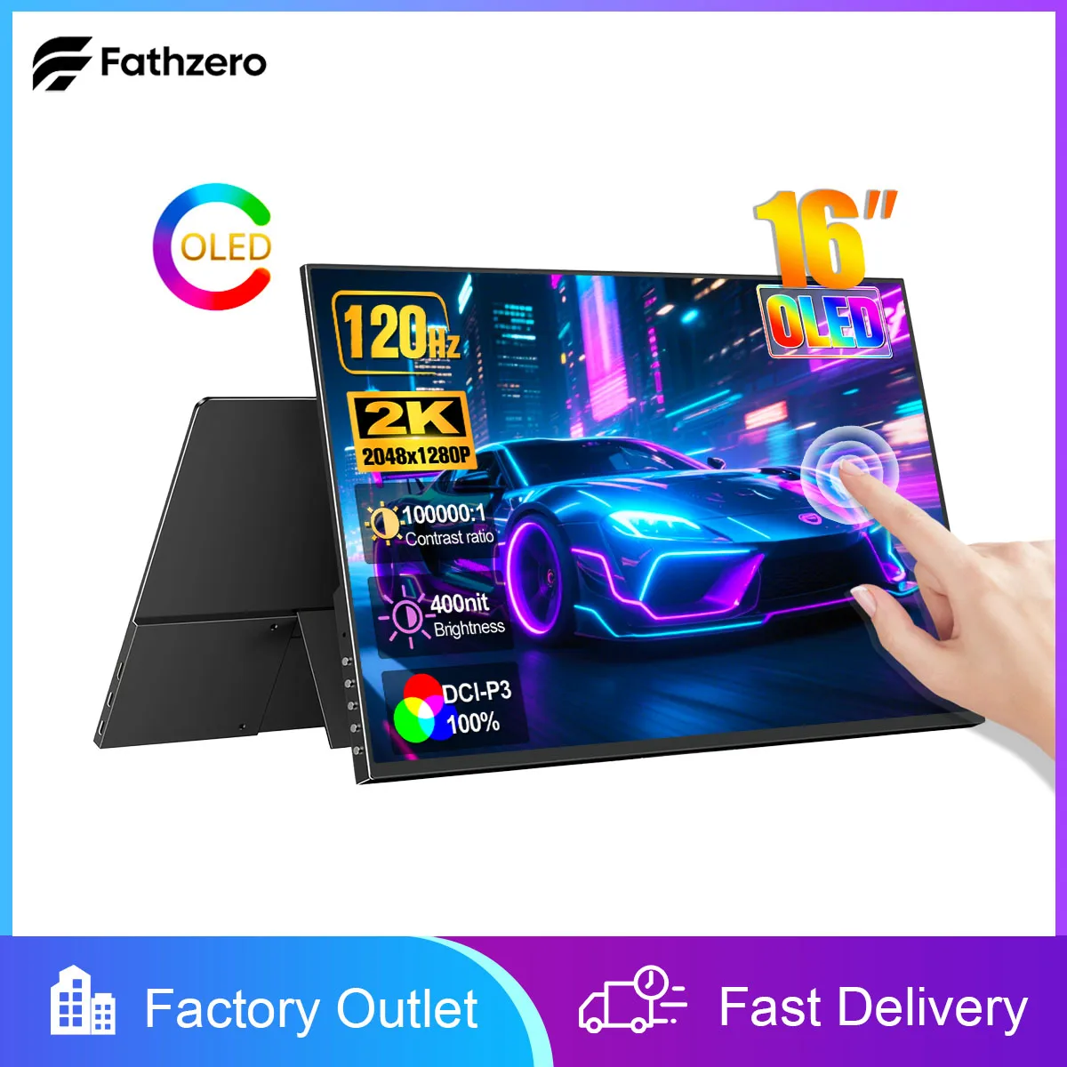 Monitor portatile da gioco OLED da 16 pollici 2K 120Hz 100% DCI-P3