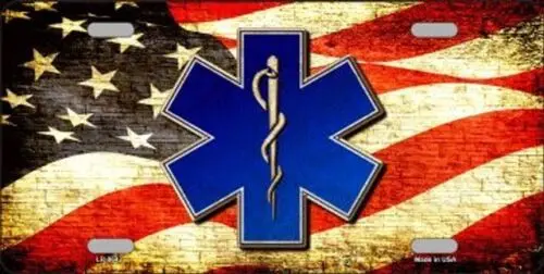 EMT Logo With USA Flag License Plate Metal Tin Sign Picture Plaque Art Wall