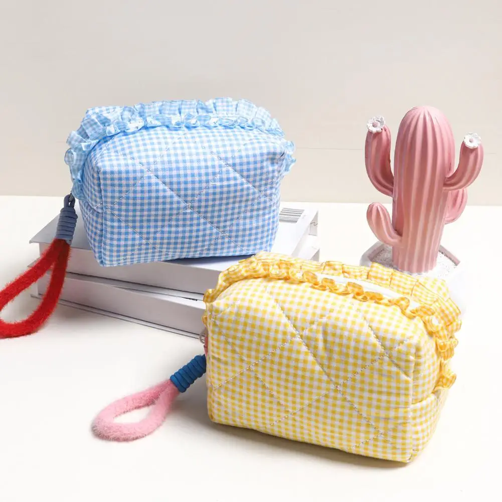 Sweet Ruffle Design Toiletry Bag Ruffle Decoration Makeup Pouch Cosmetic Bag with Contrast Color Bracelet Ruffle Decoration