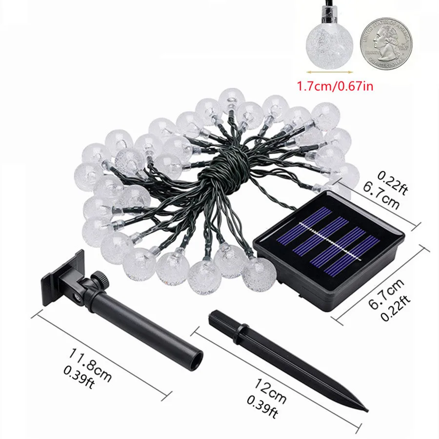 Guirlande solaire LED pour l'extérieur, boule de cristal, 8 Modes d'éclairage, lampe de Camping solaire pour Halloween, décoration de noël