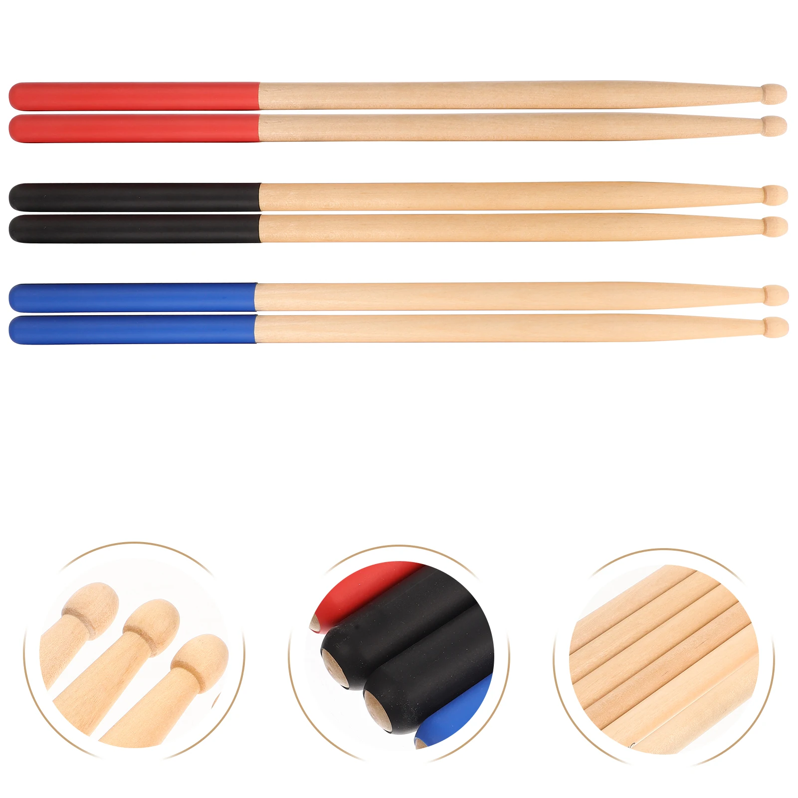 

3 Pairs Anti-slip Drum Stick Maple Music Drumsticks Aldult with Grip Musical Child
