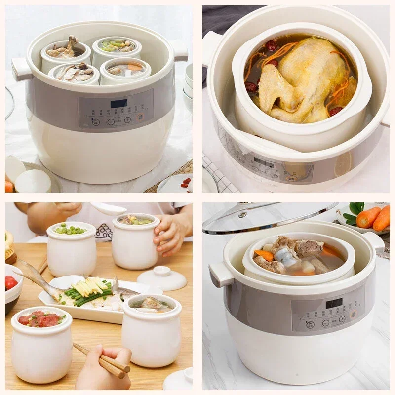 Hot sales Premium Electric Stewpot with 5 Ceramic Pots for Healthy Cooking Porcelain Double Boild Chawanmushi Cup 220V