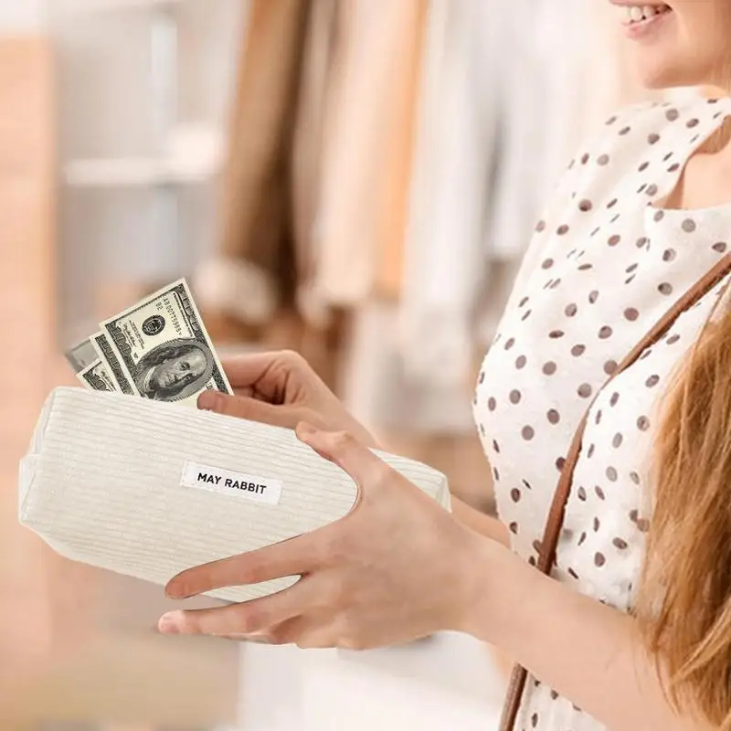 Cord-Bleistifttasche, modische Make-up-Tasche, Federmäppchen für Studenten, Make-up-Tasche, Cord-Kosmetiktaschen für Damen und Mädchen, Make-up-Geldbörse