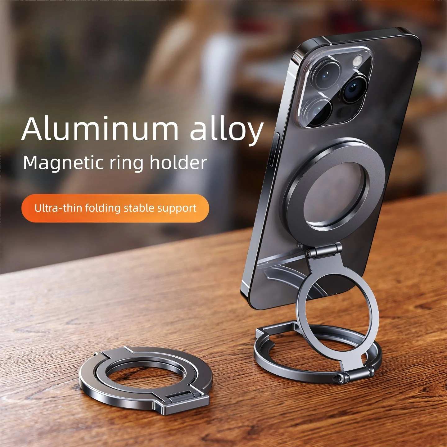 

Aluminum Alloy Magnetic Finger Ring 2 in 1 Phone Holder Foldable Ultra-thin Rotation for Iphone 16 15 14 13 12 Pro Max
