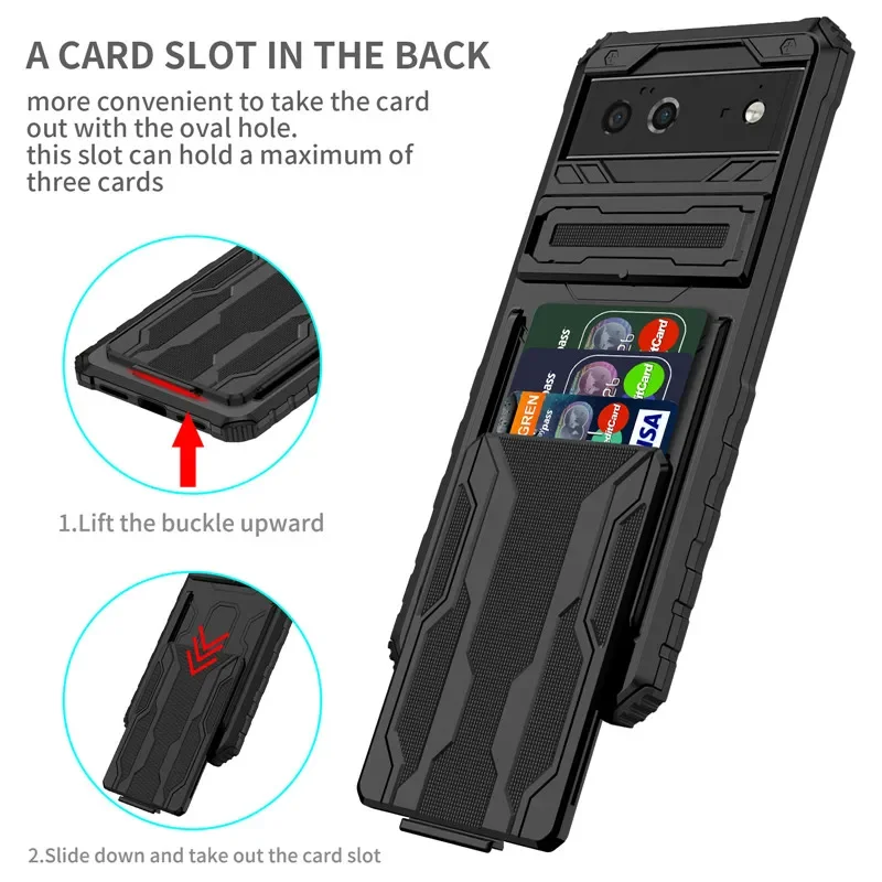 

For Google Pixel 6 Pro Case Shockproof Armor With Card Slot Phone Cases for Pixel 6 6A Stand Bumper Silicone Back Cover