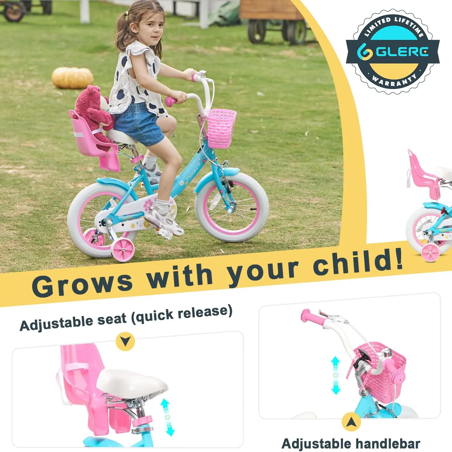 Bicicleta de estilo princesa para niñas, bici de 14 pulgadas para niños de 2 a 13 años, con asiento, cesta y tren