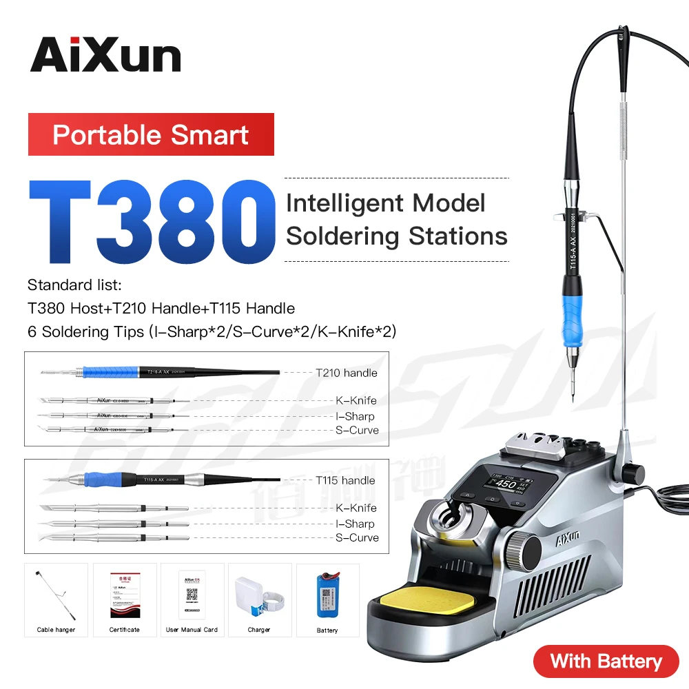 AIXUN T380 80W Smart Soldering Station Support T210/T115 handles Built-in with 5G dual mode bluetooth WiFi module Welding Tool