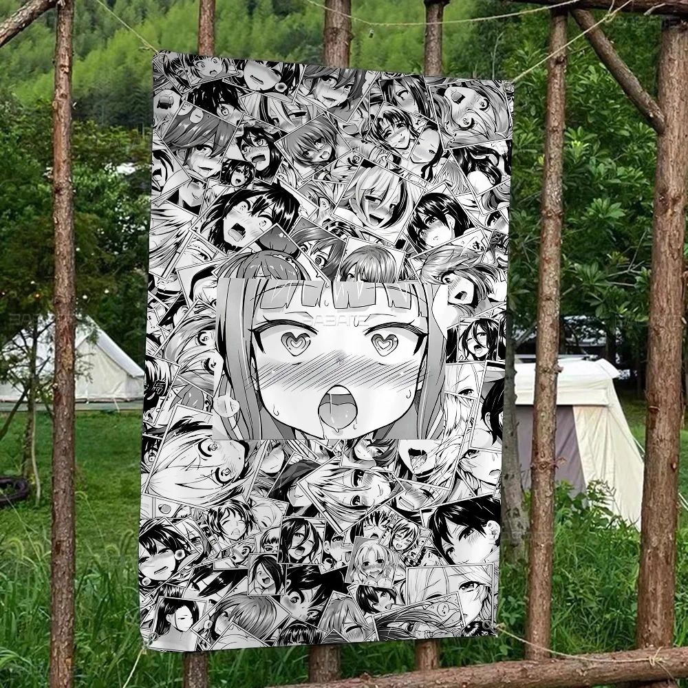 A-Ahegao Manga Girl Creative Pattern Hanging Flag Polyester Printed Banner Hand Pulled Flag