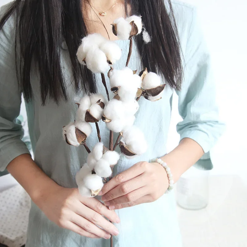 10 Heads of Natural Cotton 53cm Branch Artificial Flowers Home Decoration DIY Decorative for Wedding Birthday Party