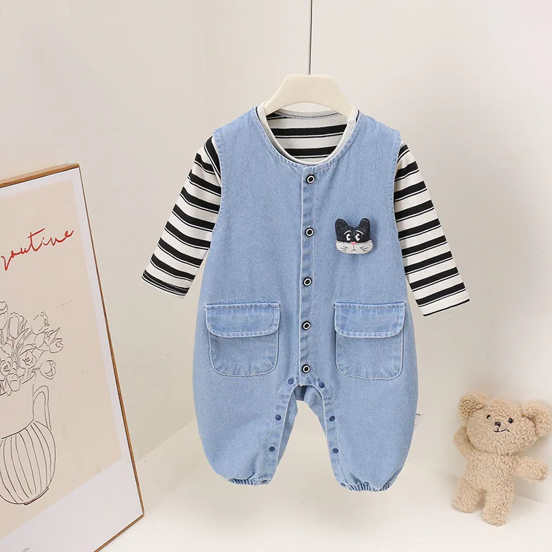 

MILANCEL Autumn Baby Clothes Set 3M-3T Sweet Cat Girls Stripe Shirt +Rompers Breathable Boys Leisure Suit Children Outfit 2PCS