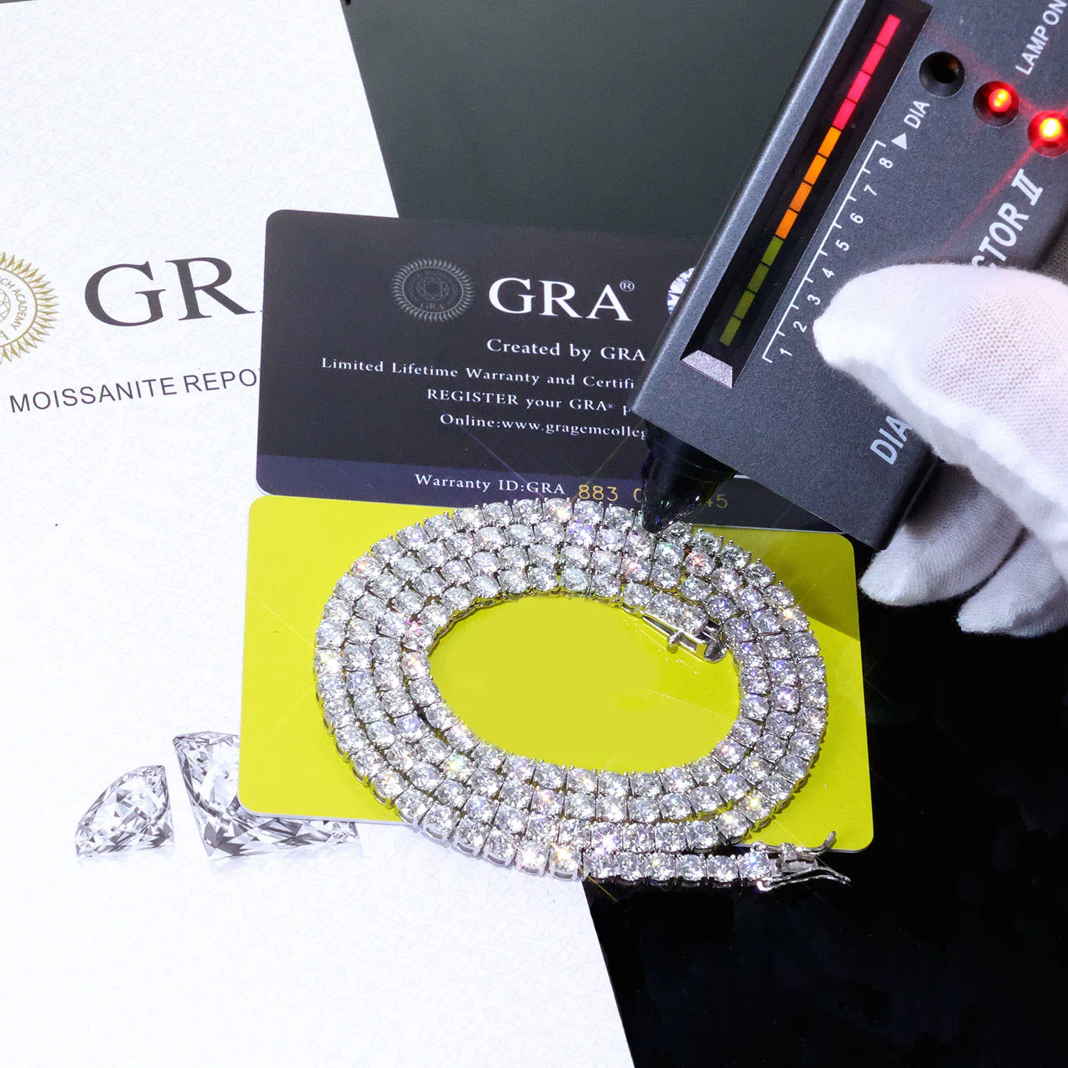 NONE ESKEEM Moissanit-Tenniskette, Halskette, 925er Silber, Iced Out, VVS Pass Diamond Tester, 2/3/4/5 mm, Tenniskette, edler Schmuck 4