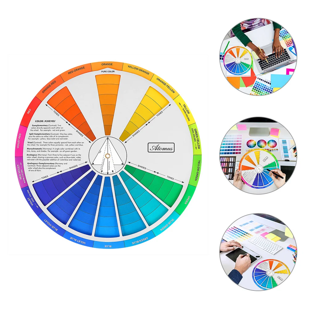 2 Pcs Color Wheel for Quilting Card Gradient Chart Poster Mixing Guide Paper Rotatable