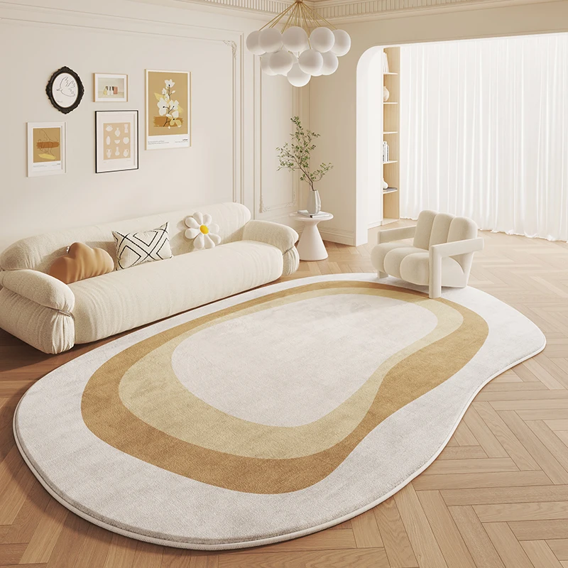 French Cream Style Carpets for Living Room Fluffy and Soft Bedside Rug Irregular Shape Bedroom Decor Plush Carpet Home Thick Mat