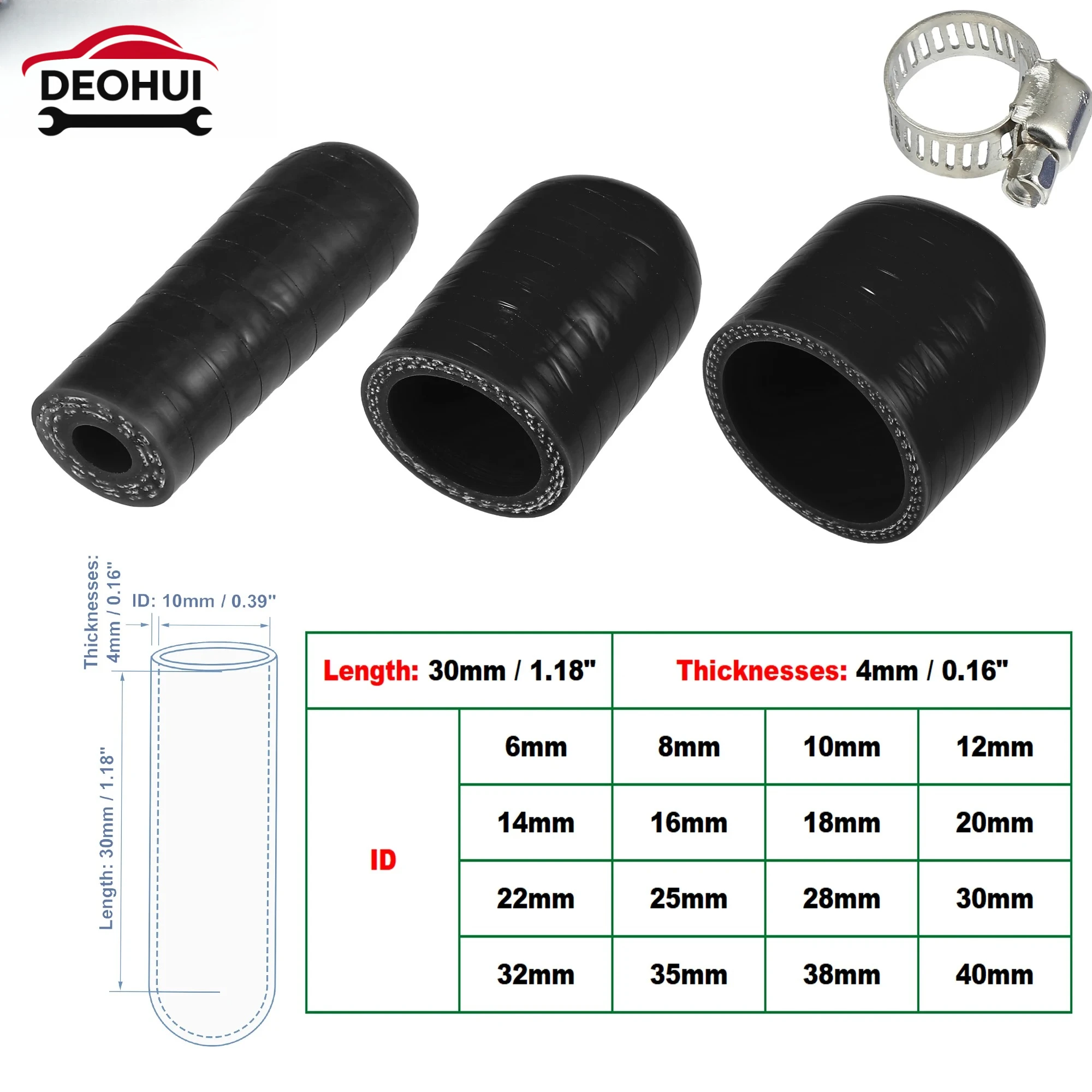 CSDOH 6mm/8mm/10mm/12mm/14mm/16mm/18mm-40mm ID 30mm Length Car Silicone Hose End Cap Silicone Tube for Bypass Tube Black