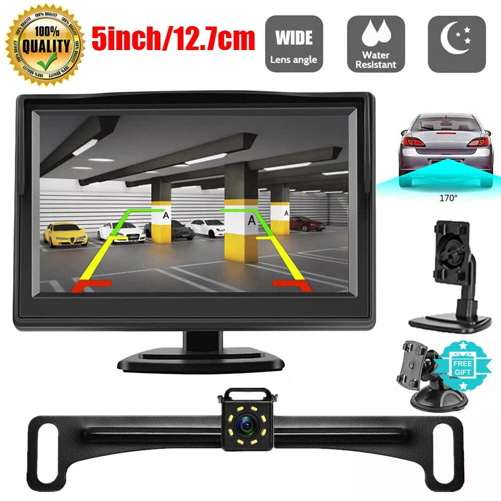 

QueenDer 5" Monitor+170° CMOS Car Rear View Backup Camera Reverse HD Night Vision Waterproof