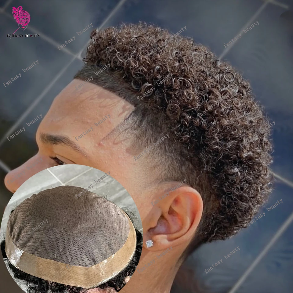 الأفرو 12 مللي متر 8 مللي متر 10 مللي متر مجعد تنفس الدانتيل NPU غرامة أحادية الذكور 100% الشعر البشري الرجال تصفيفة الشعر المستعار لتساقط الشعر الاصطناعية
