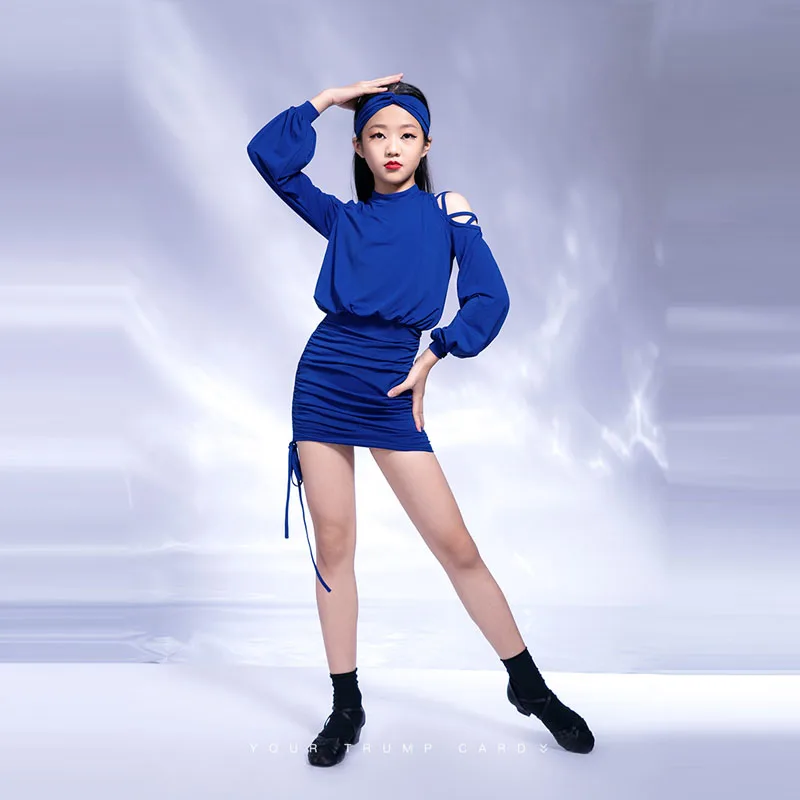 

Latin dance dress girls' autumn and winter long sleeved cotton new training suit suit children's dance dress dress