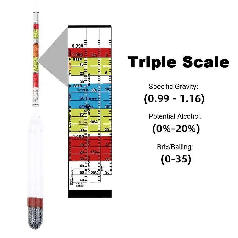 1Pcs 3 Scale Hydrometer For Wine Beer Cider Alcohol Testing Fitting With Home Brew