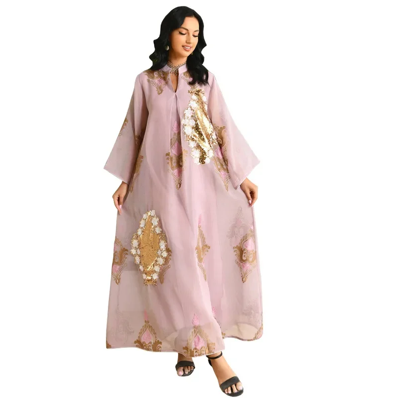 Abaya-Robe musulmane à sequins pour femmes musulmanes, Dubaï, RON, Robe asiatique pour femmes, ixdécontractée, Robe de soirée, Vêtements pour femmes musulmanes