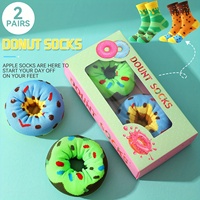 Two pairs of colorful donuts pattern wave socks creative gift box suitable for Halloween Christmas Valentine's Day gifts