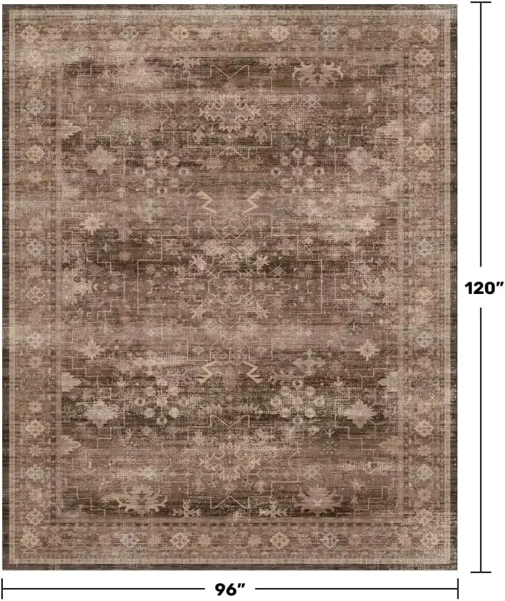Boho Taupe Brown Living Room Rug Modern Vintage Traditional Eclectic Oriental Neutral, Washable Low Pile Non-Slip Extra Large