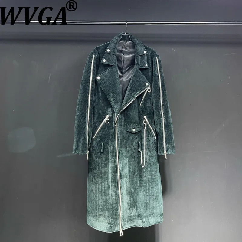 

WVGA Autumn Winter New Men Tide Thickened Turn-Down Collar Trench Coat Niche Chic Casual Zipper Long Lengh Jacket Ins Y2K W16146