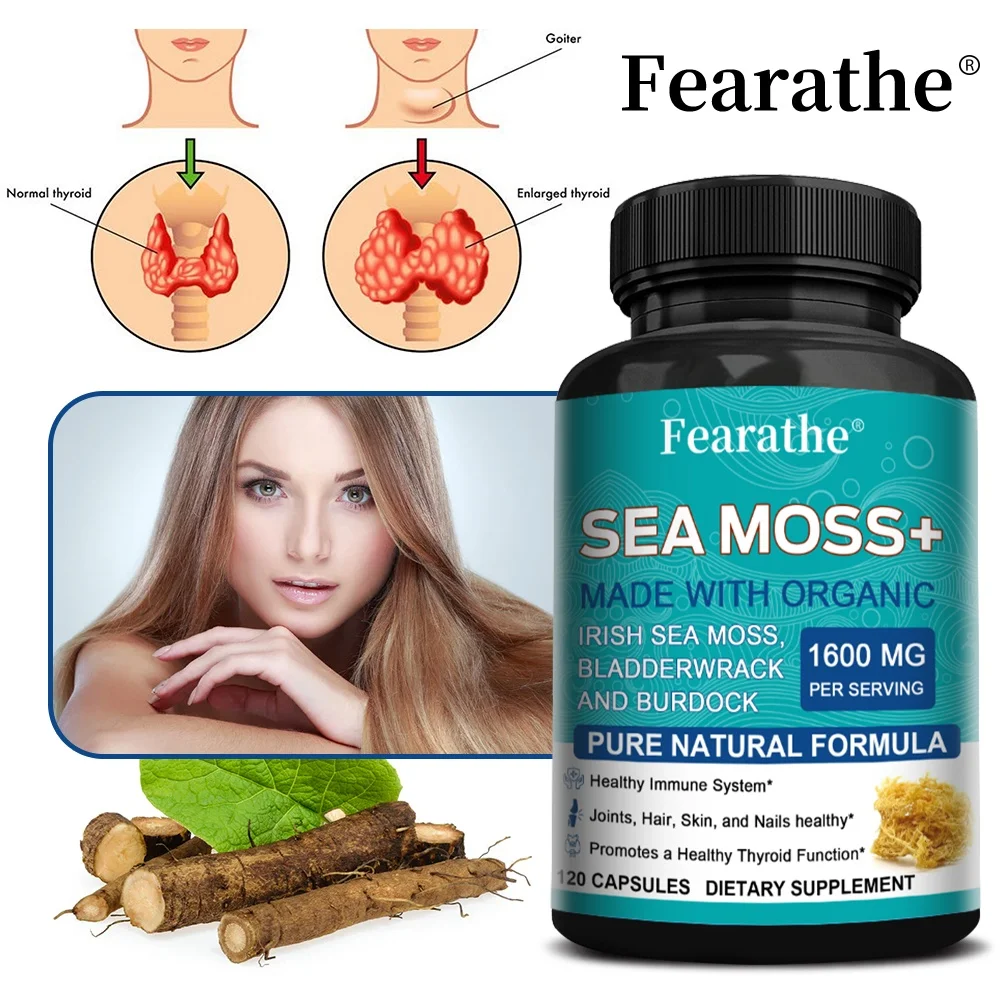 Irish Sea Moss Bladderwrack and Burdock 1600mg - Organic Pure Natural Formula, Immune, Joints, Hair, Skin and Nails