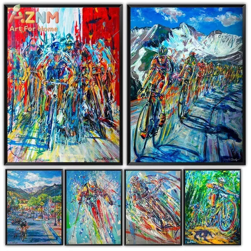 Unframed Abstract Cycling Race Canvas Wall Art Colorful Bicycle Sports Impressionist Oil Painting Print Poster Gym Office Livin
