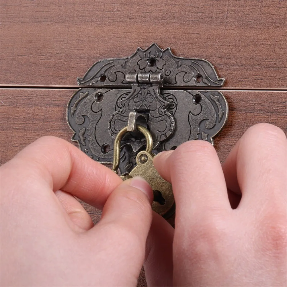 Zinc Alloy Antique Padlock with Hasp to Secure For Furniture Jewellery Boxes Storage Chests and Wooden Containers with Screws